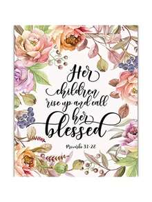 1 件植物圣经诗句海报印刷帆布画蝴蝶花卉基督教壁画励志名言图片适用于家庭房间装饰无框架