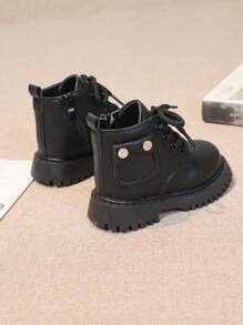 婴幼儿女童英伦风靴子，婴儿皮鞋，春秋童鞋，婴儿/幼儿学步鞋 - 黑色 - 查看 7