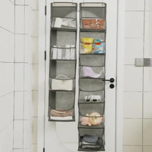 分层整理挂袋、布质多隔层储物袋、多用途玩具储物袋、浴室/门口/汽车悬挂式储物袋、灰色和白色北欧简约家居储物和整理用品 - 彩色 - 查看 7