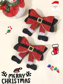 2 piezas Moños navideños para niñas, Clips para el cabello con brillo rojo para decoración de fiesta, Accesorios para el cabello - Multicolor - Ver 2