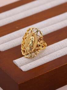 1pc DIY New Virgin Mary Classic Ring, Copper Micro-Inlay CZ Plated 18K Gold Women Girls Faith Virgin Mary Ring