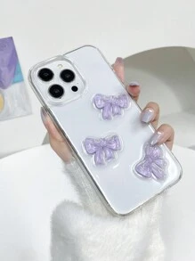 1 Ốp lưng điện thoại 2 trong 1 in nơ Acrylic tinh tế trong suốt màu tím tự làm tương thích với iPhone 11 12 13 14 15 Pro Max chống nước chống sốc chống rơi chống trầy xước - Trong sáng - Xem 3