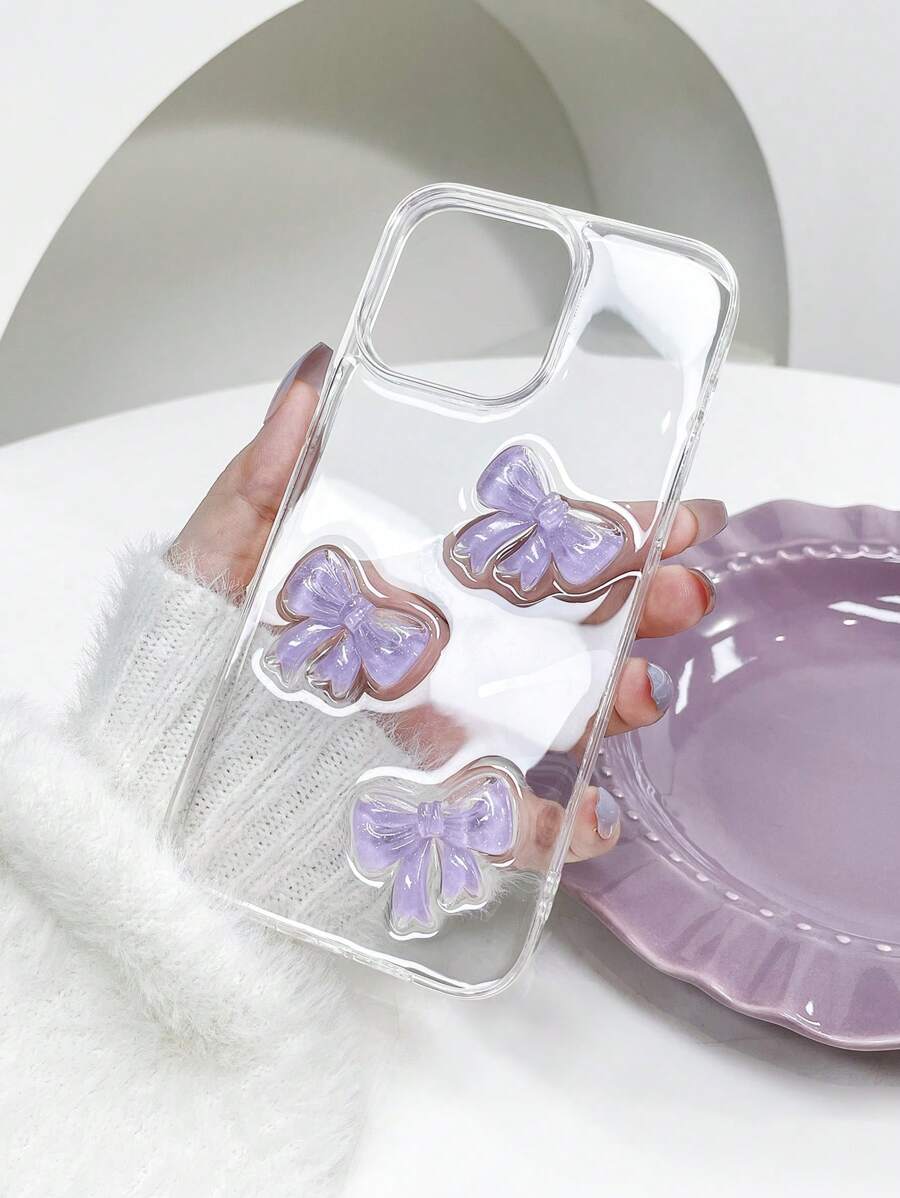 1 Ốp lưng điện thoại 2 trong 1 in nơ Acrylic tinh tế trong suốt màu tím tự làm tương thích với iPhone 11 12 13 14 15 Pro Max chống nước chống sốc chống rơi chống trầy xước - Trong sáng - Xem 1
