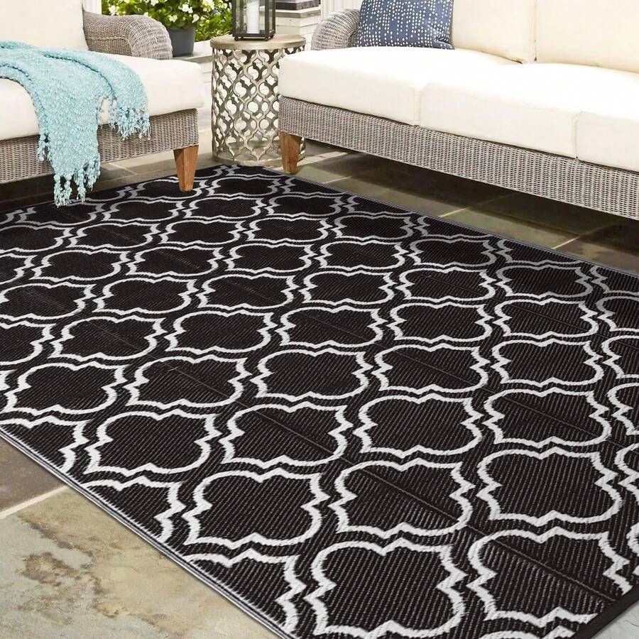 Outdoor Plastic Straw Rug For Patio Waterproof, 6x9 Large Reversible