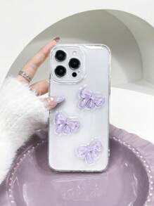 1 Ốp lưng điện thoại 2 trong 1 in nơ Acrylic tinh tế trong suốt màu tím tự làm tương thích với iPhone 11 12 13 14 15 Pro Max chống nước chống sốc chống rơi chống trầy xước - Trong sáng - Xem 6