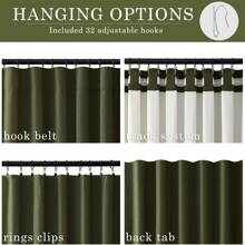 Topfinel 4 Panels Curtains Cream OliveGreen Natural Linen Curtains Winter 100% Blackout Thermal Sound Insulated , Ring Clips Back Tab Track System  Hook Belt For Living Room Bedroom Office New Year Home Decor - Màu xanh Ô liu - Xem 5