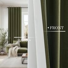 Topfinel 4 Panels Curtains Cream OliveGreen Natural Linen Curtains Winter 100% Blackout Thermal Sound Insulated , Ring Clips Back Tab Track System  Hook Belt For Living Room Bedroom Office New Year Home Decor - Màu xanh Ô liu - Xem 4