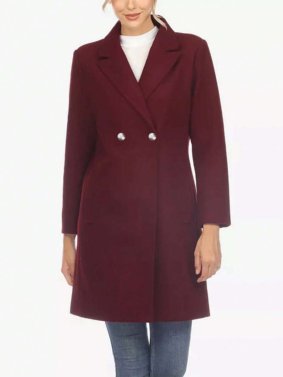 Cappotto doppiopetto con collo a bavero, di colore unito, da donna - Bordò - Visualizzare 1