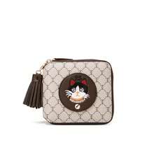 TOUTOU Ví ngắn họa tiết mèo thêu hoạt hình dễ thương có khóa kéo, Ví đựng thẻ họa tiết Arygle cổ điển có trang trí tua rua, Ví đựng thẻ có nhiều khe cắm trong suốt và ví bỏ túi, Ví cầm tay chống RFID và ví đựng tiền xu - màu nâu - Xem 9