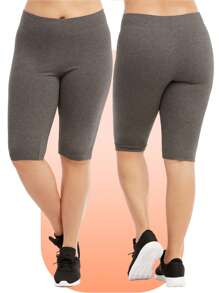 3 Pack Women's Curvy Plus Size Knee Length High Waist Cotton Biker Shorts Leggings, High Waisted Biker Leggings Shorts, Women's No See-Through Athletic Workout Running Cycling Yoga Shorts, Tummy Control Activewear Shapewear Plus Size - Màu xám đen - Xem 6