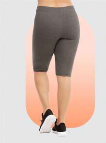 3 Pack Women's Curvy Plus Size Knee Length High Waist Cotton Biker Shorts Leggings, High Waisted Biker Leggings Shorts, Women's No See-Through Athletic Workout Running Cycling Yoga Shorts, Tummy Control Activewear Shapewear Plus Size - Màu xám đen - Xem 4
