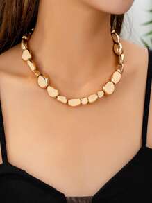 Exaggerated Asymmetrical Pearl Combination Necklace, Delicate Design Choker Necklace - Silver - View 1