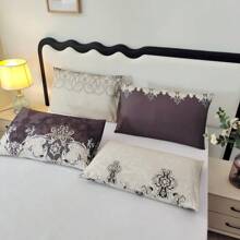 3pcs Printed Brushed Fitted Sheet Set [1pc Fitted Sheet + 2pcs Pillowcases], No Comforter, Soft & Comfortable, Suitable For Bedroom, Hotel, Dormitory, School, Homestay