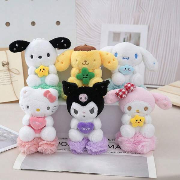 Sanrio Sanrio Plush Moon & Star Cloud Keychain Pendant Hello Kitty, My Melody Cartoon Couple Hanging Decor, Kuromi Anime Backpack Charm, Pochacco Fashion Party Doll Accessory