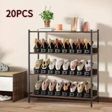 20-Pack Adjustable Shoe Slots Organizer, Easily Stackable, Home Storage Solutions For Entryway, Hallway, Living Room, Bedroom, Bathroom - Black - View 8