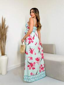 Women's Long Floral Dress Adjustable Straps With Padded Summer - 綠色 - 查看 3