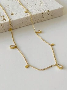 1 件金色水滴流苏项链，女士锆石闪亮颈链 - 金黃色 - 查看 2