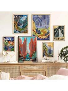 1 件装环形艺术海报墙复古旅行抽象帆布复古电影魔多城堡领主画儿童卧室家居装饰画无框 - 彩色 - 查看 4