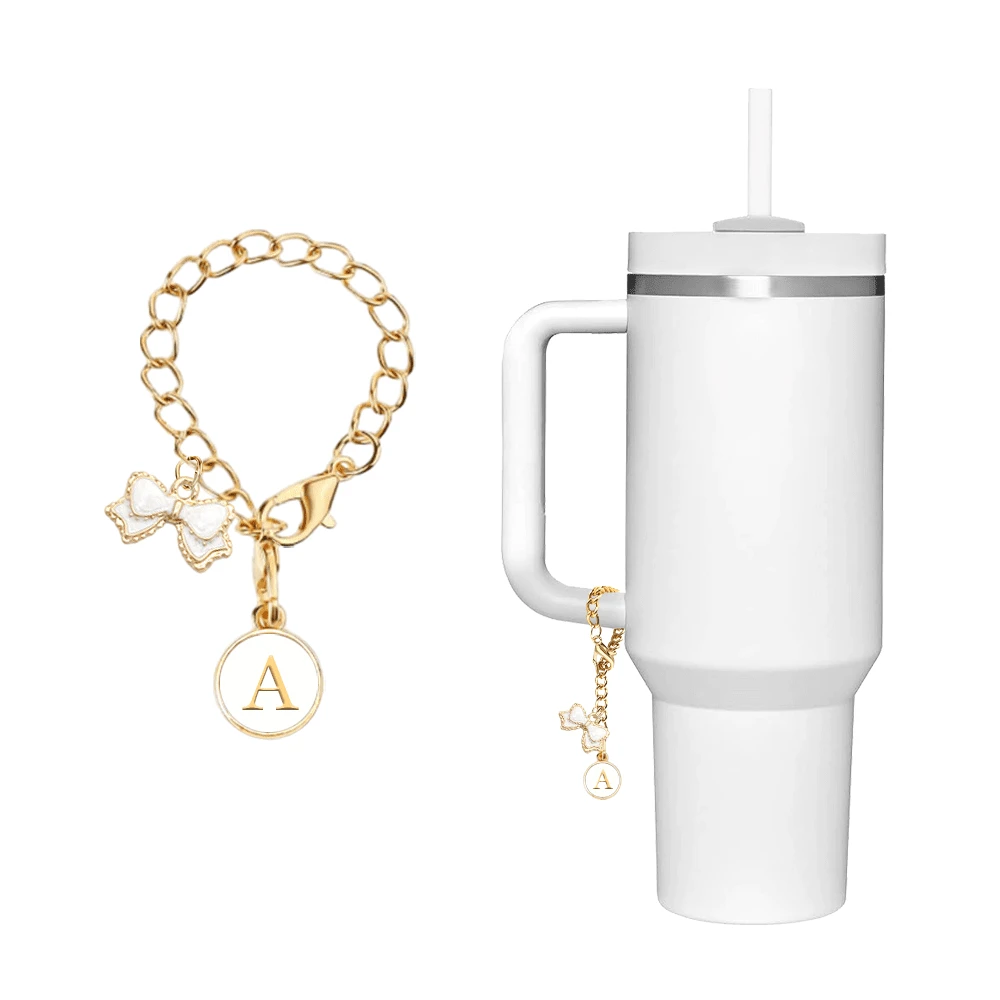 قطعة واحدة من إكسسوارات سحر الحروف، مناسبة لبطاقة اسم الكوب، سحر شخصي بمقبض أولي، مناسب لمقبض كوب الماء الزجاجي، سلسلة سحر حروف التعريف، فيونكة، وردي أبيض، هدية عيد الأم، لوازم العودة إلى المدرسة - القوس الأبيض المستدير - مشاهدة 1