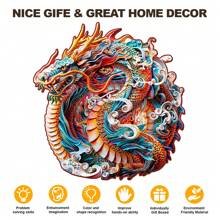 3D Chinese Dragon Wood Puzzle In Exquisite Paper Box - Asymmetrical Shaped Wooden Jigsaw Puzzle Toy, Unique Children's Educational Toy, Wall Decor, Holiday Gift, Christmas Present - Multicolor - View 7