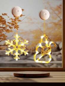 3 件圣诞暖色窗灯装饰，LED 吸盘灯圣诞装饰灯，圣诞驯鹿，雪人，圣诞老人形状 LED 吸盘灯，7.8*6.3 英寸，电池供电，室内外圣诞树壁炉窗饰（不含电池） - 彩色 - 查看 4