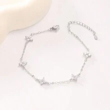 1pc Fashionable Minimalist Cubic Zirconia Bracelet, Waterproof, With 18K Gold Plated Miniature Flower Pendant, Women's High-End Jewelry Gift, Luxury Ladies Bracelet Valentines,Mom,Mother,Mother's Day,Gift