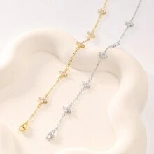 1pc Fashionable Minimalist Cubic Zirconia Bracelet, Waterproof, With 18K Gold Plated Miniature Flower Pendant, Women's High-End Jewelry Gift, Luxury Ladies Bracelet Valentines,Mom,Mother,Mother's Day,Gift