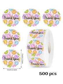 500pcs/Roll Colorful Smiling Face Thank You Stickers, Waterproof PVC Self-Adhesive Seal Labels Suitable For Small Business Packaging, Party Favors Back To School - Multicolor - View 8