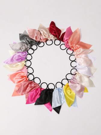 20个装女士简约纯色缎面亮色小丝带发圈，适合日常搭配，可作马尾辫发圈、发绳、橡皮筋发圈、发绳、弹力发圈