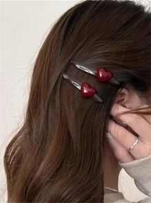 1个复古巧克力棕色心形发夹，法式侧刘海夹，甜美复古高端发饰，适合女性，情人节礼物，发爪夹，发夹，发卡，学习用品，发饰，头部饰品，发卡 - 彩色 - 查看 4