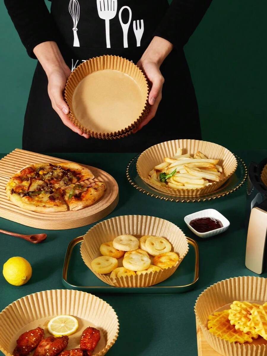 100pcs NonStick Air Fryer Liner 7.8 Inch Round, Unbleached, Oil