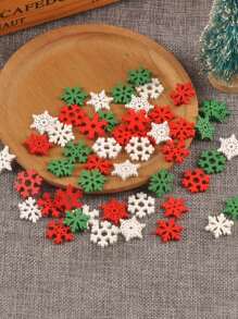 50 piezas de rebanadas de madera huecas con diseño de copos de nieve multicolor de 2 cm de manera aleatoria, hechas a mano para decoraciones colgantes, accesorios para el hogar, adecuadas para decoraciones navideñas