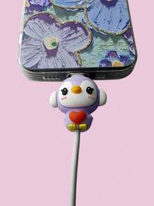 Heart Penguin Silicone Protective Sleeve Compatible With Iphone Data Cables - Navy Blue - View 2