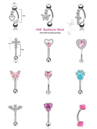 1 pieza Lindo y dulce anillo para las cejas, aro Daith, barbell curvo con corazón rosa, pendientes de labio, arete de acero inoxidable 16G Rook, pendiente de hélice, joyería para el Body, anillo para el ombligo, barbell curvo con bola mate de CZ para uso diario, regalo para San Valentín, mamá, madre, Día de la Madre