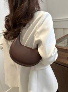 Hot Search Crescent Handtas, 1 Stuk, Massief Acryl Ketting Decoratie, PU, Draagbare, Elegante Rits Schoudertas Handtas Geschikt Voor Meisjes Om Te Reizen En Dagelijks Te Gebruiken