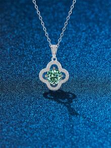 1 chiếc vòng cổ Moissanite bốn lá bạc Sterling 925 Lucky And Blessing thời trang và đa năng màu xanh lá cây/trắng dùng để đeo hàng ngày, tiệc tùng, ngày lễ, ngày lễ tình nhân, giáng sinh, quà tặng trang sức cho phụ nữ ngày lễ tình nhân - 1 carat - Xem 1