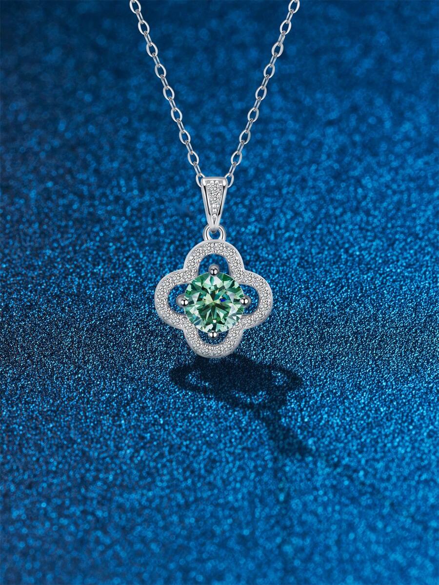 1 chiếc vòng cổ Moissanite bốn lá bạc Sterling 925 Lucky And Blessing thời trang và đa năng màu xanh lá cây/trắng dùng để đeo hàng ngày, tiệc tùng, ngày lễ, ngày lễ tình nhân, giáng sinh, quà tặng trang sức cho phụ nữ ngày lễ tình nhân - 1 carat - Xem 1