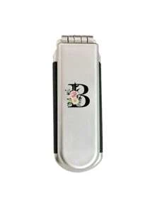 1 pièce Miroir de maquillage et de cheveux 2-en-1 pliable - Portable, de table, lettres noires fleuries A-Z, outil de beauté contemporain pour voyager. Peigne pliant avec miroir de maquillage, facile à transporter, parfait pour les voyages, les sorties, l'utilisation. Peigne à coussin d'air double usage, accessoire de massage du cuir chevelu, produit de voyage, fournitures scolaires, accessoires de vacances essentiels - Argent - Voir 29