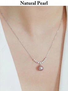 1 chiếc vòng cổ mặt dây chuyền ngọc trai nước ngọt tròn màu tím tự nhiên quý hiếm sang trọng, đường kính 8-9mm, bạc S925, lý tưởng cho phụ nữ sử dụng hàng ngày, hẹn hò, đám cưới, du lịch, quà tặng trang sức chu đáo, hộp - Màu tím - Xem 6