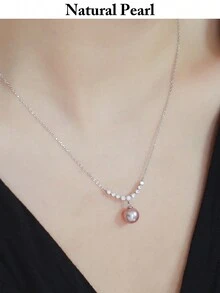 1 chiếc vòng cổ mặt dây chuyền ngọc trai nước ngọt tròn màu tím tự nhiên quý hiếm sang trọng, đường kính 8-9mm, bạc S925, lý tưởng cho phụ nữ sử dụng hàng ngày, hẹn hò, đám cưới, du lịch, quà tặng trang sức chu đáo, hộp - Màu tím - Xem 4