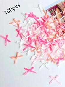 100pcs/Set Colorful Christmas Mini Satin Bow Ribbons, 0.12 Inch Mixed Color, Perfect For DIY Crafts, Hair Clips, Hats, Socks, Gift Wrapping, Apparel, Birthday Party Decorations, Bridal Wedding, Graduation Ceremony And Holiday Scenes,Christmas Valentine Day