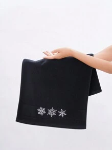 QIBHI 1/3件純棉聖誕刺繡毛巾，棉質毛圈布，節日裝飾雪花浴巾，純色浴巾/毛巾，聖誕禮物，情侶派對，居家裝飾 - 黑色 - 查看 8