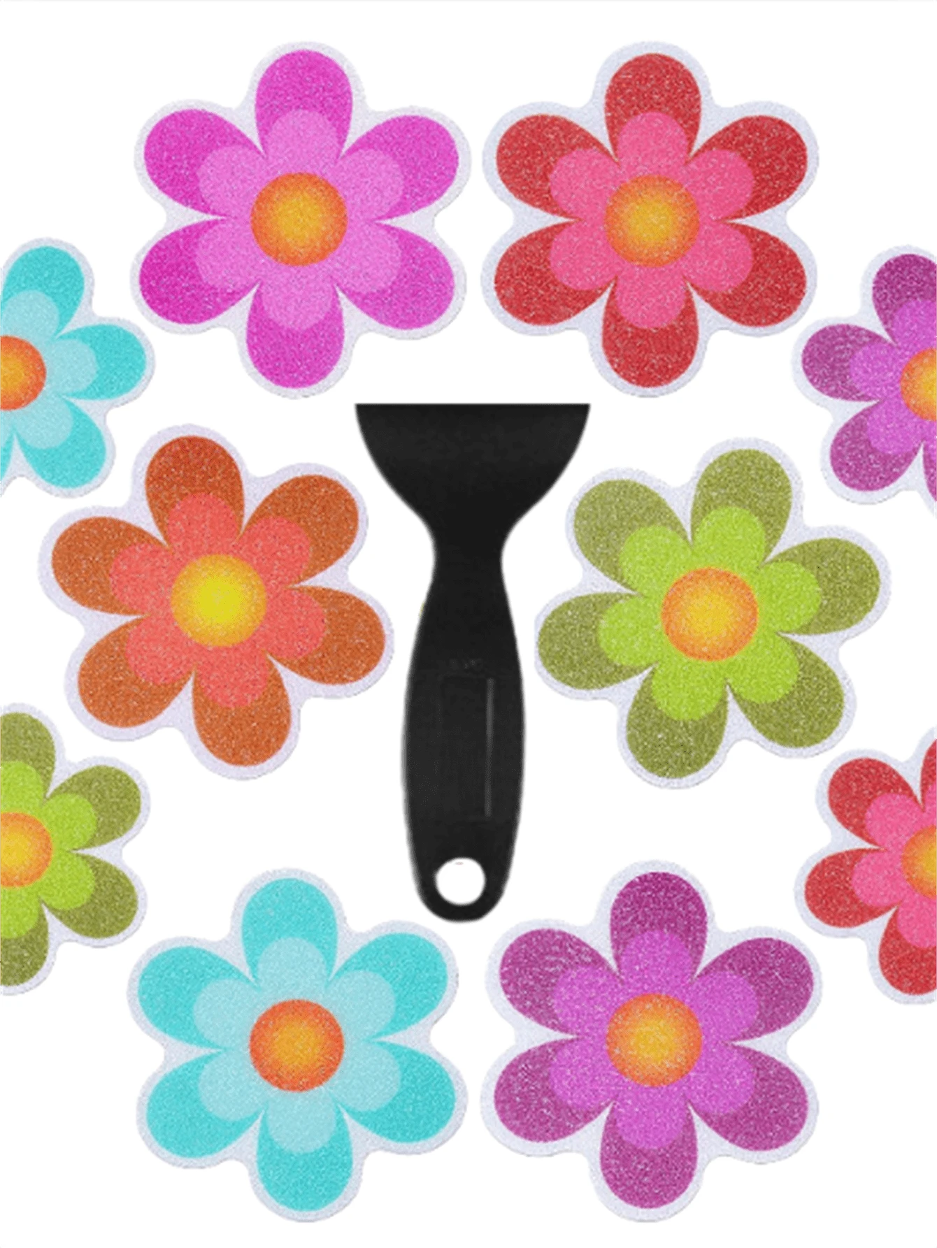 10 Packs Non-Slip Flower Bathtub Shower Decor Water-Resistance Stickers With Bonus Scraper - Multicolor - View 1
