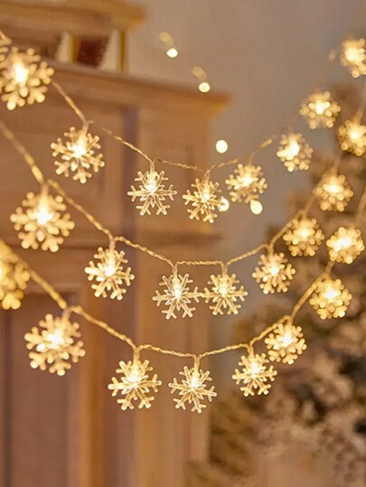 1pc Snow Light String, Iluminação interna Art Déco de plástico, Alimentada por bateria, Com controle de interruptor, Adequado para festivo, casamento, festa, quarto, decoração de Natal, (excluindo bateria)