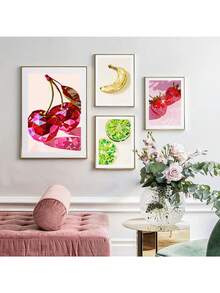 1 件柠檬樱桃鳄梨葡萄菠萝南瓜迪斯科水果艺术墙艺术帆布画北欧海报厨房餐厅装饰无框架 - 彩色 - 查看 4