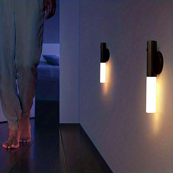 1pc Sensor de corpo humano inteligente LED Luz noturna, Lâmpada de parede de armário recarregável, Luz de sensor de parede de banheiro doméstico, Alimentado por USB