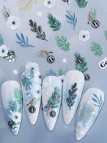5D 蓝色雪花圣诞指甲贴纸 3 件装彩色红绿花瓣花卉印花树叶设计 DIY 冬季自粘凝胶抛光贴花滑块美甲配件美甲装饰 - 彩色 - 查看 9