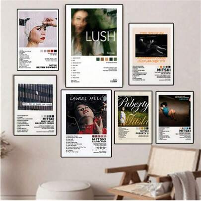 1 件，海报印刷品 Mitski Be The Cowboy Puberty 2 流行音乐专辑封面曲目列表帆布画墙壁艺术图片房间家居装饰，无框架