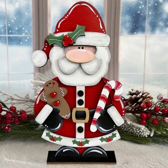 1Set/400Set 2D Rustic Print Christmas Santa Wood Table Sign For Home Tabletop Decor , Christmas Farmhouse Wooden Tiered Tray Decor For Shop Market Bar Xmas Desk Decor