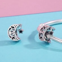 bamoer 1 PC 925 Prata Esterlina Delicado Estrelas Lua Pingentes Viagem Charme Azul Contas Fit Pulseira Original Pulseira DIY Jóias